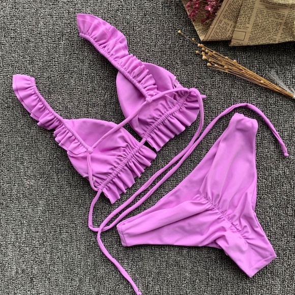 New Purple Sexy Ruffle Bikini Set with Push up - Picture 6 of 6